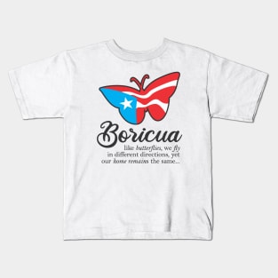 Boricua Flag Familia Butterfly Puerto Rico Kids T-Shirt